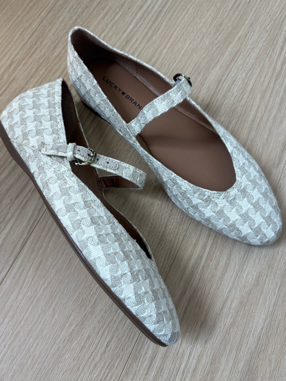 Cream Woven Mary Jane Flats with Buckle